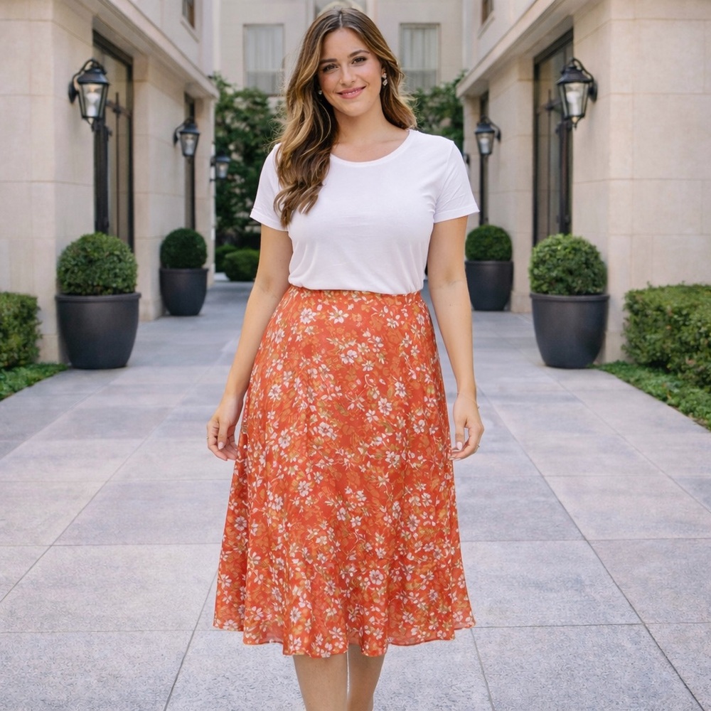Lane Bryant Floral Midi Skirt 22 24 Boho Cottagecore Y2K Flowy Plus Size